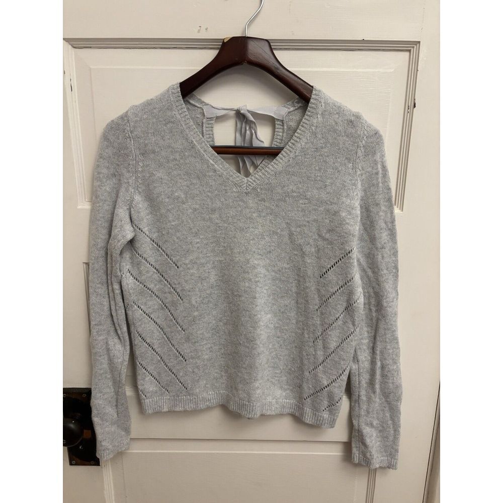 Anthropologie Moth Women's Double V Neck Tie Back Gray Sweater Size Small